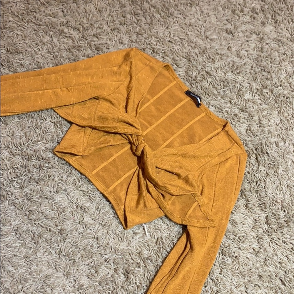 Crop top, long sleeve mustard shirt, never worn